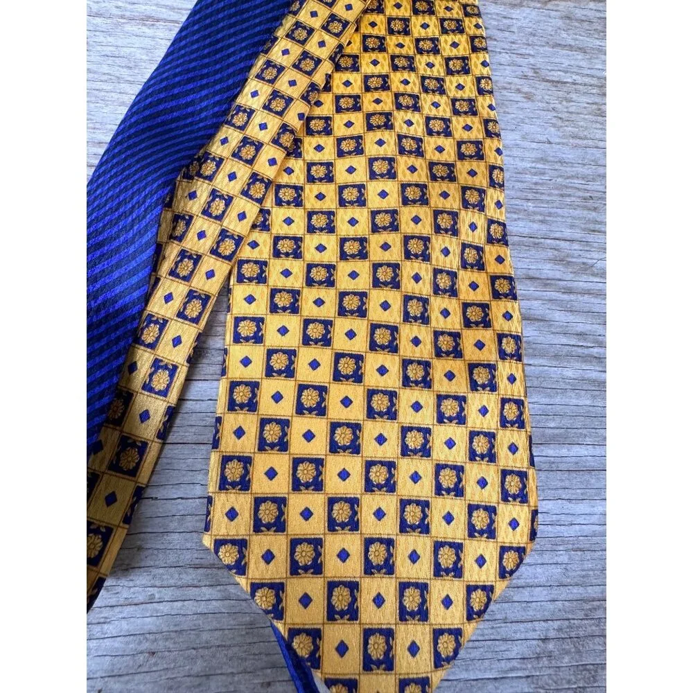Gianni Versace Tie Silk Geometric Floral Gold Blue Made Italy Vintage Mens - Picture 3 of 10